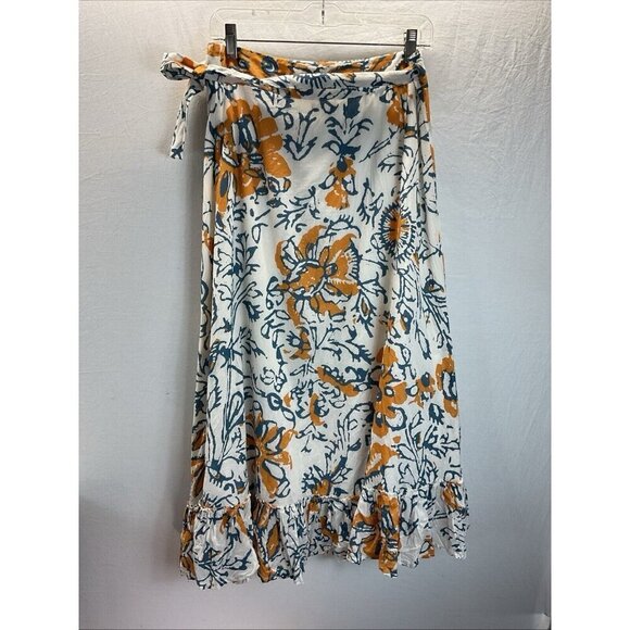 Apiece Apart Felize Wrap midi Skirt size 4 Blue Floral ruffled designer‎ - Picture 3 of 9